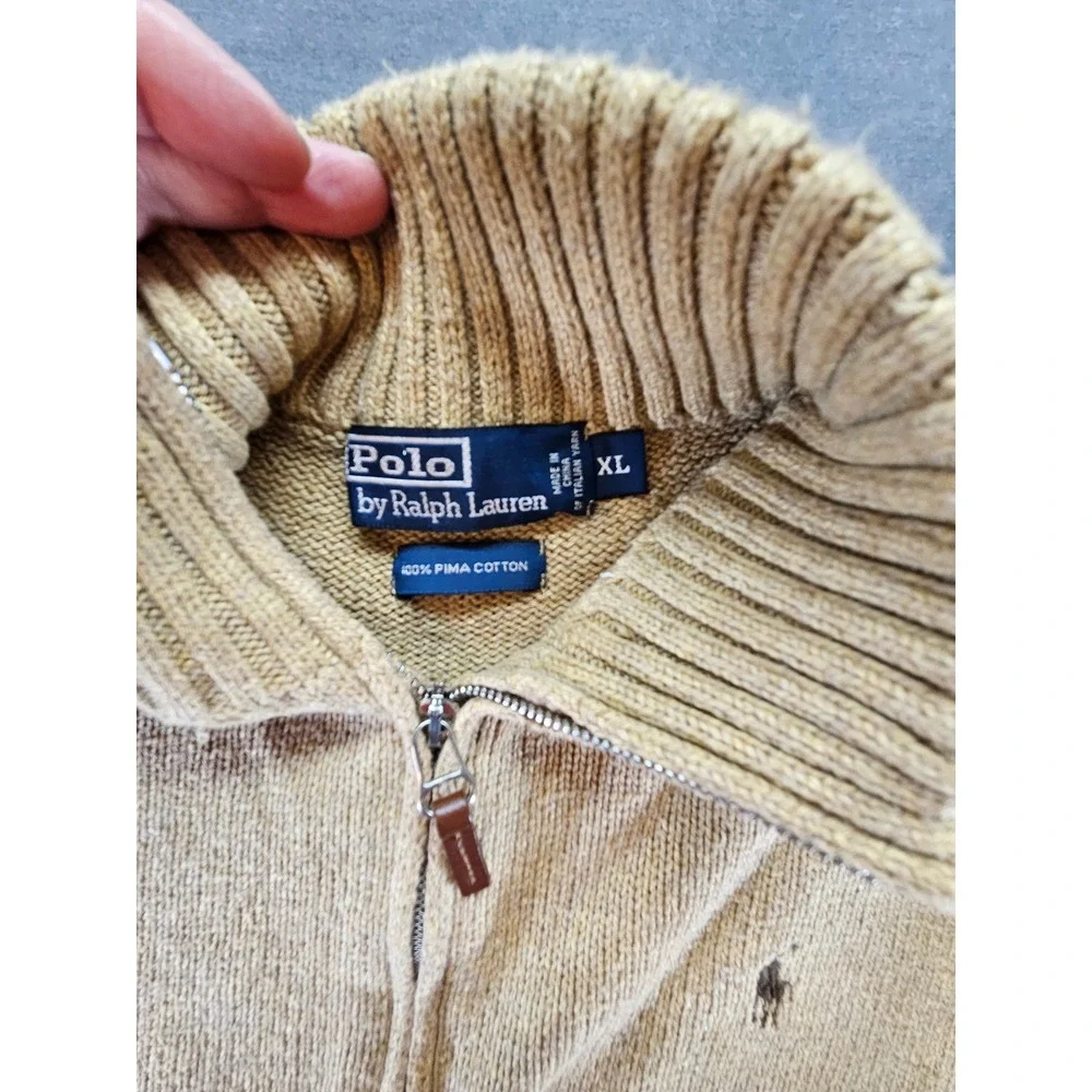 Polo Ralph Lauren Tan Pima Cotton Quarter Zip Sweater XL Beige Pullover